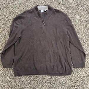 Raffi Shaya Brown Half Zip Sweater XXL‎ Cotton Wool Cashmere Blend Pullover